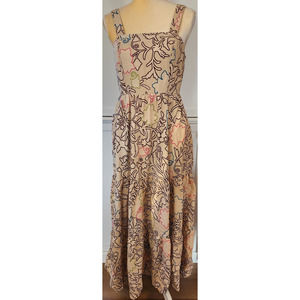 Knox Rose Women's Tan Floral Maxi Sundress Ruched Back Bagel Dress Small NWT